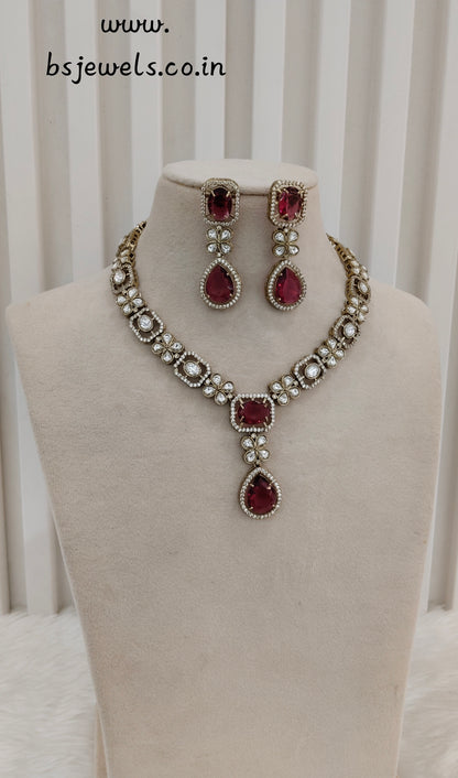 Ruby Gold Moissanite Kundan Necklace Jewellery Kabota Set