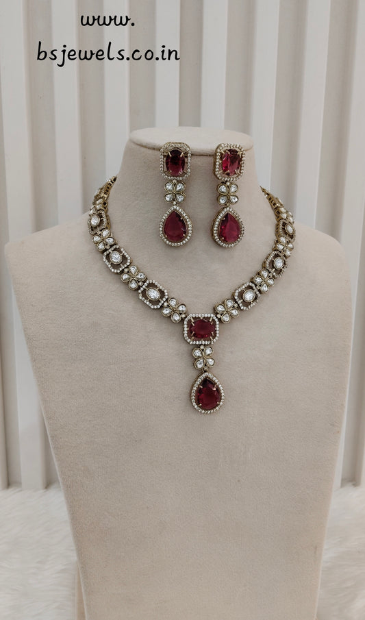 Ruby Gold Moissanite Kundan Necklace Jewellery Kabota Set