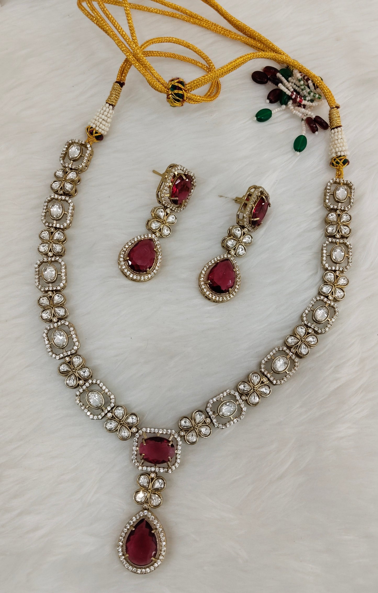 Ruby Gold Moissanite Kundan Necklace Jewellery Kabota Set