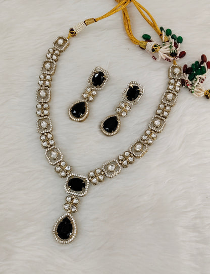 Black Gold Moissanite Kundan Necklace Jewellery Kabota Set