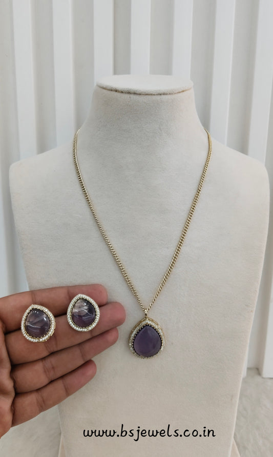 Purple Gold Moissanite Kundan Necklace Jewellery Avenger Chain Set