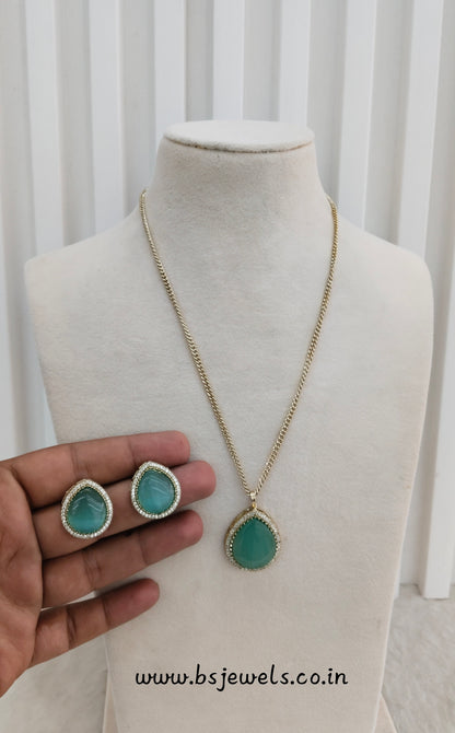 Sea Green Gold Moissanite Kundan Necklace Jewellery Avenger Chain Set