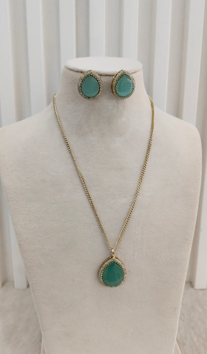 Sea Green Gold Moissanite Kundan Necklace Jewellery Avenger Chain Set