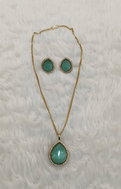 Sea Green Gold Moissanite Kundan Necklace Jewellery Avenger Chain Set