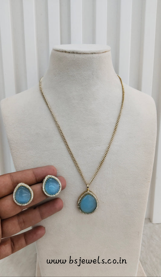 Sky Blue Gold Moissanite Kundan Necklace Jewellery Avenger Chain Set