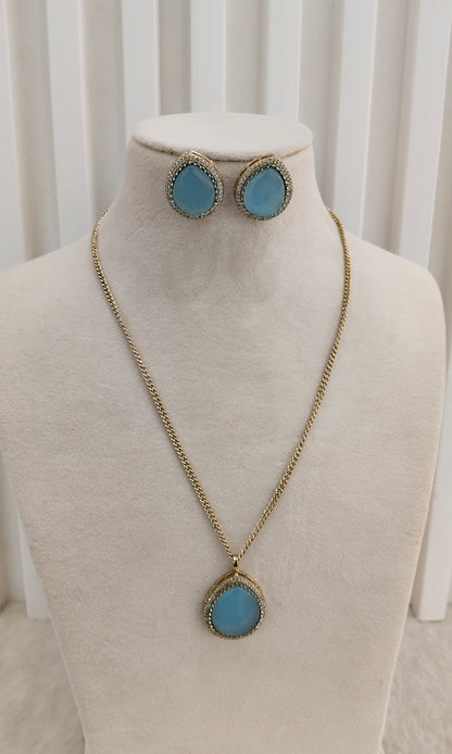 Sky Blue Gold Moissanite Kundan Necklace Jewellery Avenger Chain Set