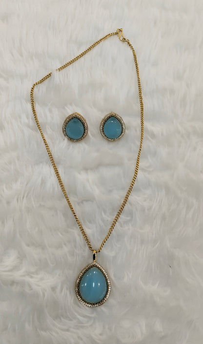 Sky Blue Gold Moissanite Kundan Necklace Jewellery Avenger Chain Set