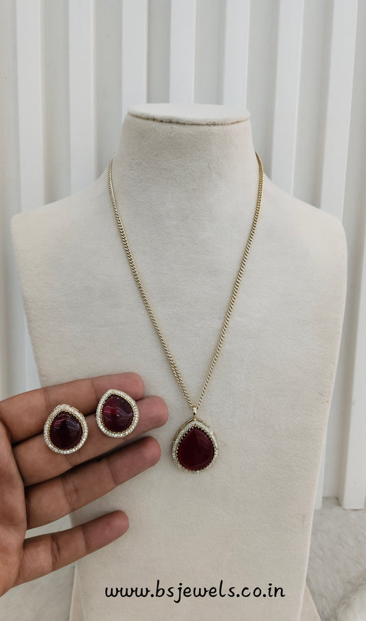 Maroon Gold Moissanite Kundan Necklace Jewellery Avenger Chain Set