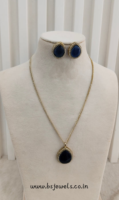 Blue Gold Moissanite Kundan Necklace Jewellery Avenger Chain Set