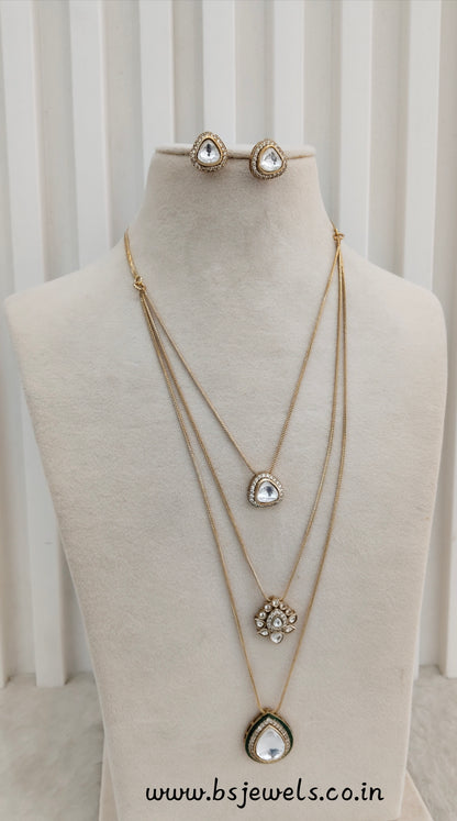 Green Gold Moissanite Kundan Necklace Jewellery Delux Chain Set