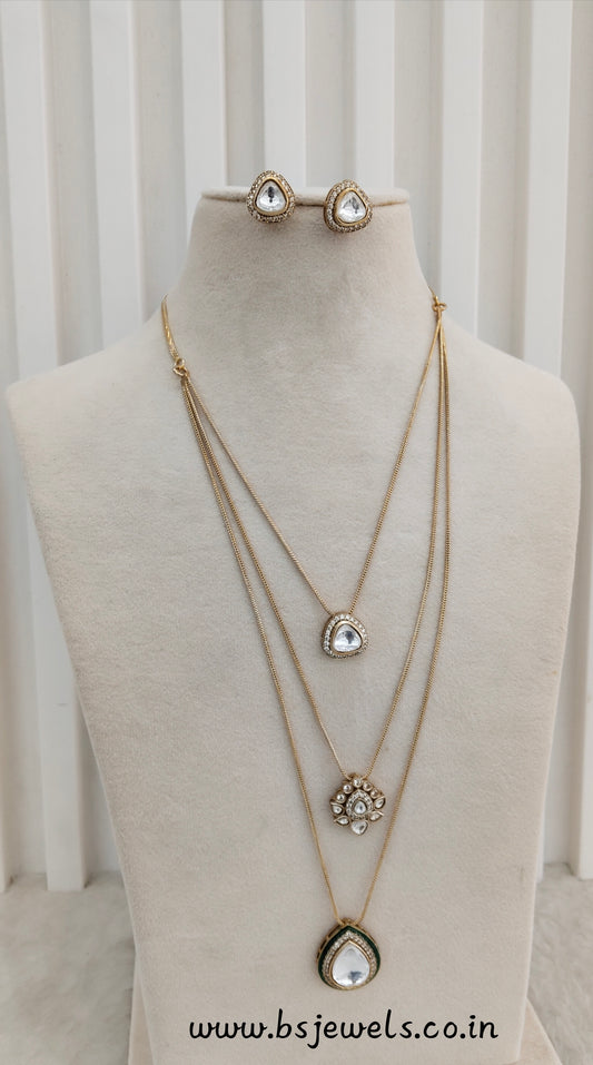 Green Gold Moissanite Kundan Necklace Jewellery Delux Chain Set