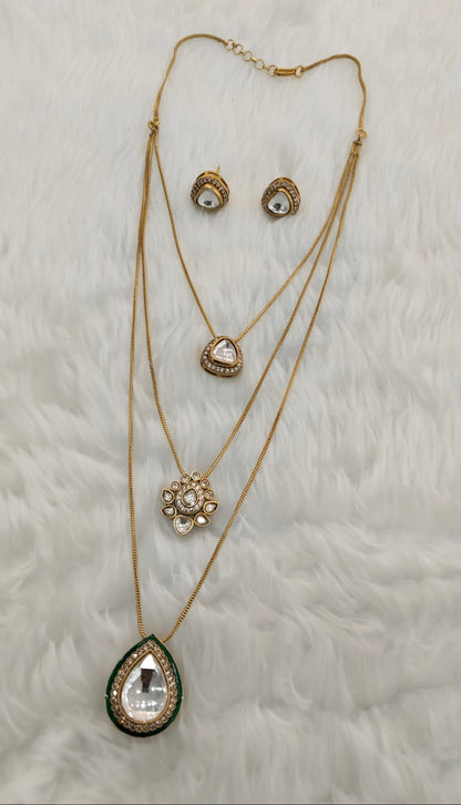 Green Gold Moissanite Kundan Necklace Jewellery Delux Chain Set