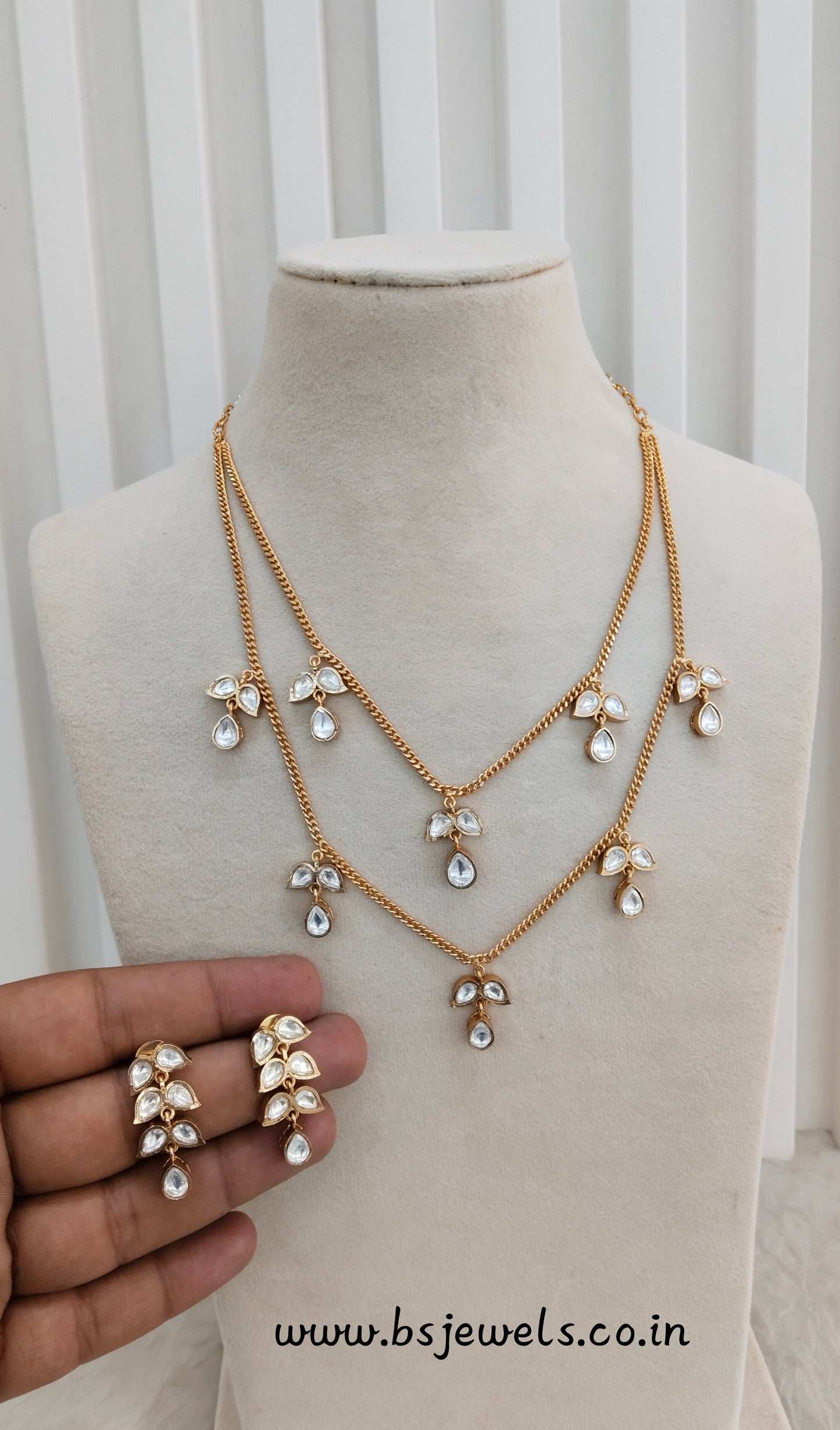 Gold Moissanite Kundan Necklace Jewellery Delux Chain Set