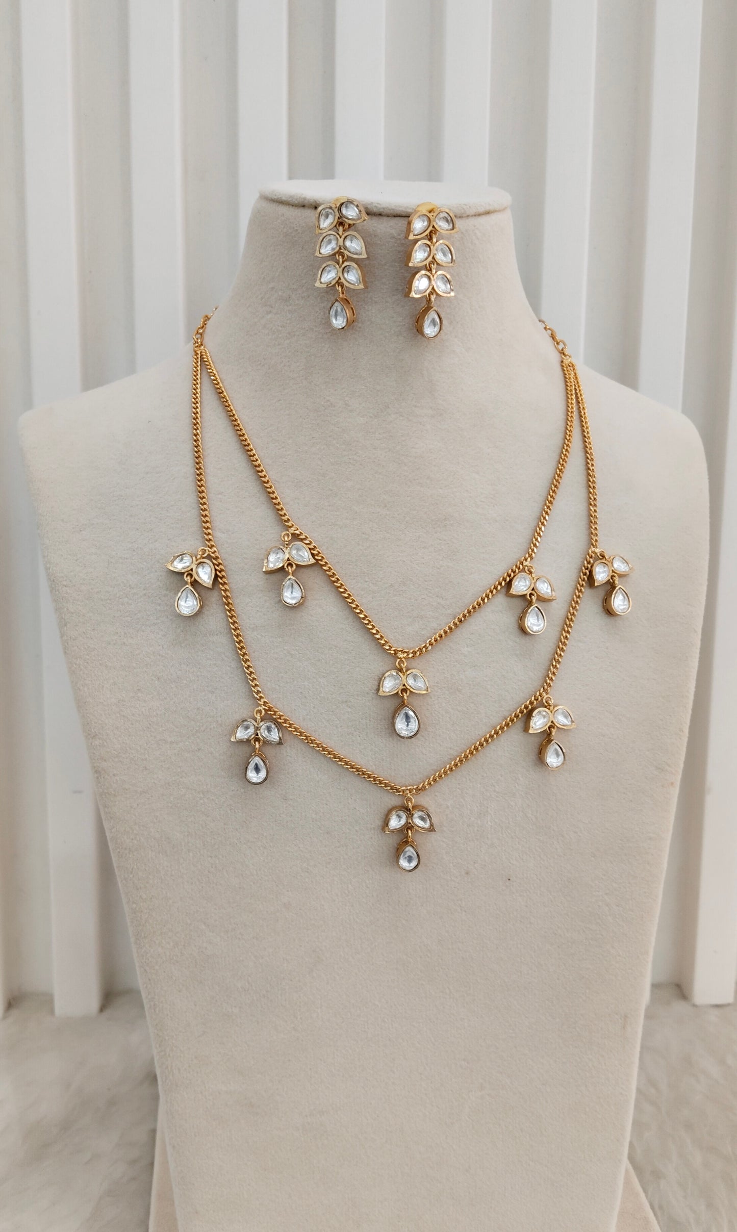 Gold Moissanite Kundan Necklace Jewellery Delux Chain Set