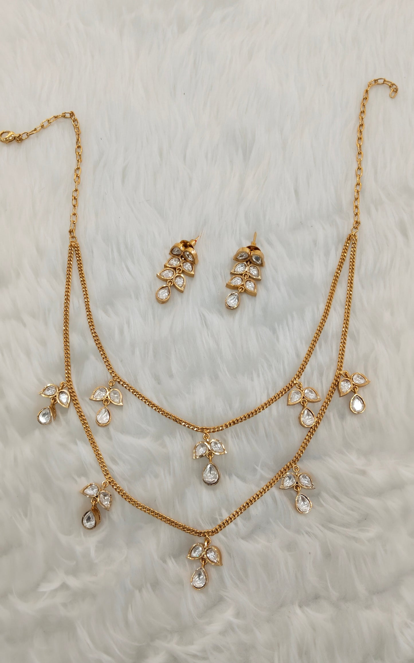 Gold Moissanite Kundan Necklace Jewellery Delux Chain Set