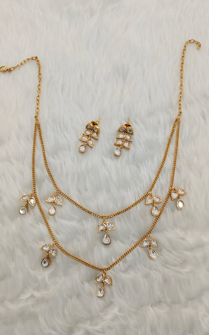 Gold Moissanite Kundan Necklace Jewellery Delux Chain Set