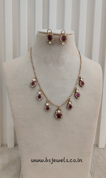 Ruby Gold Moissanite Kundan Necklace Jewellery Delux Chain Set