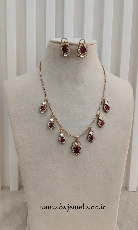 Ruby Gold Moissanite Kundan Necklace Jewellery Delux Chain Set