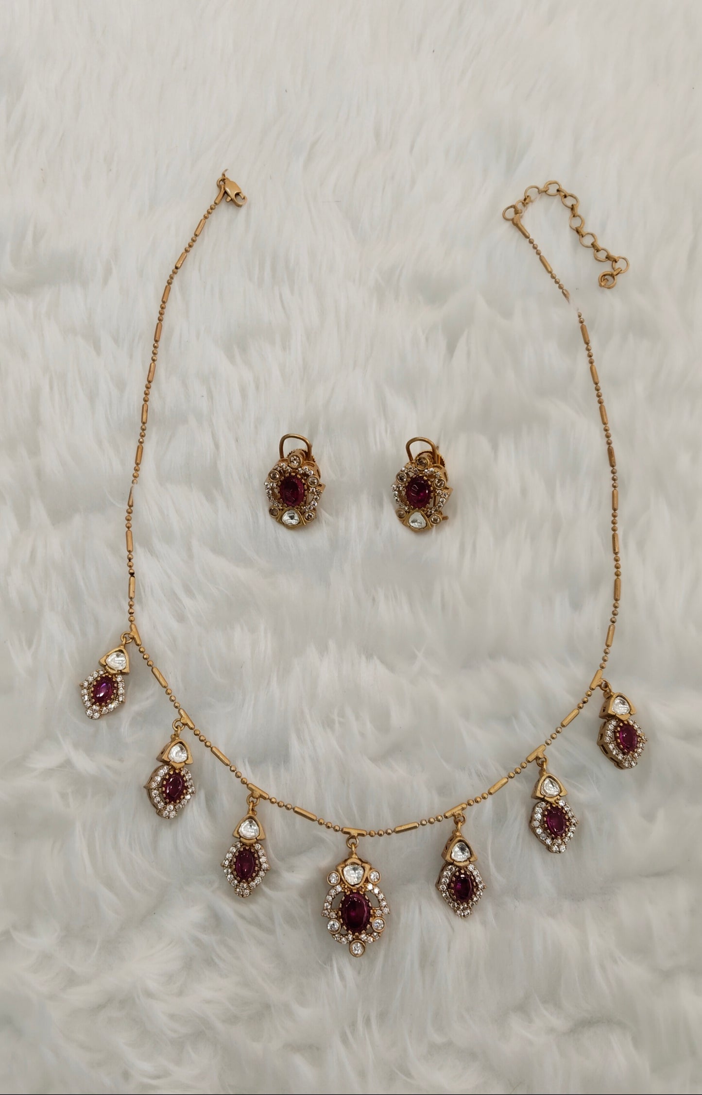 Ruby Gold Moissanite Kundan Necklace Jewellery Delux Chain Set