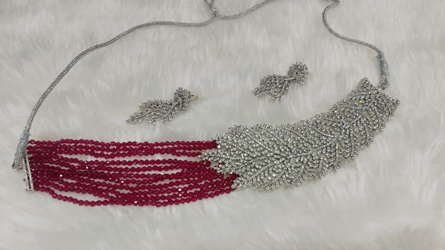 Ruby Silver CZ Choker Jewellery Pulsar Set