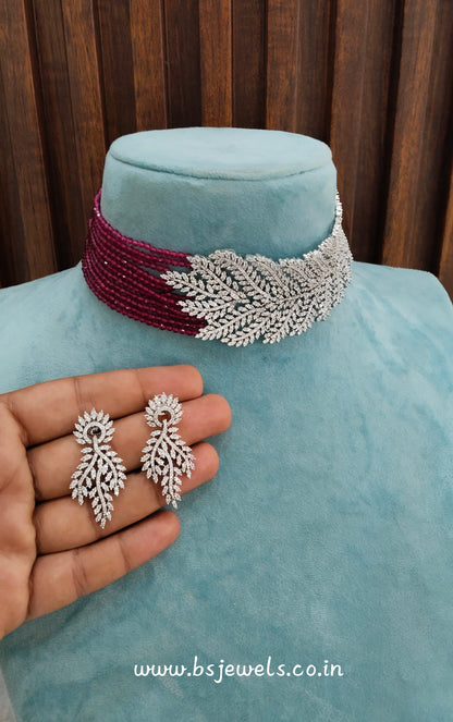 Ruby Silver CZ Choker Jewellery Pulsar Set