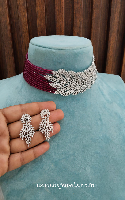 Ruby Silver CZ Choker Jewellery Pulsar Set