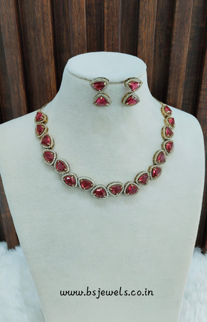 Ruby Antique Gold CZ Necklace Jewellery Hero Set