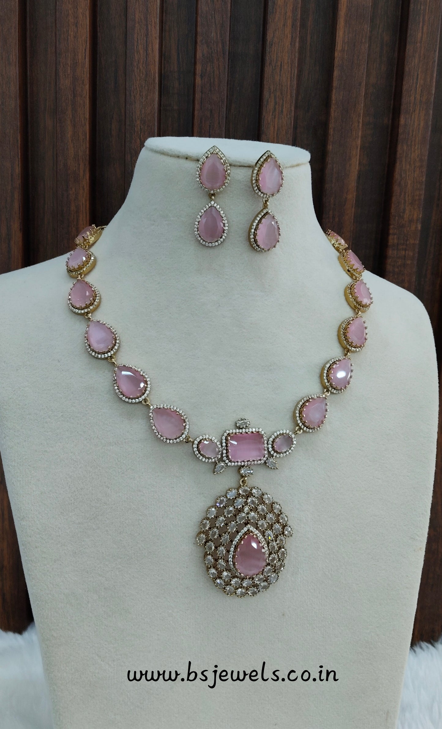 Pink Antique Gold CZ Necklace Jewellery Bajaj Set