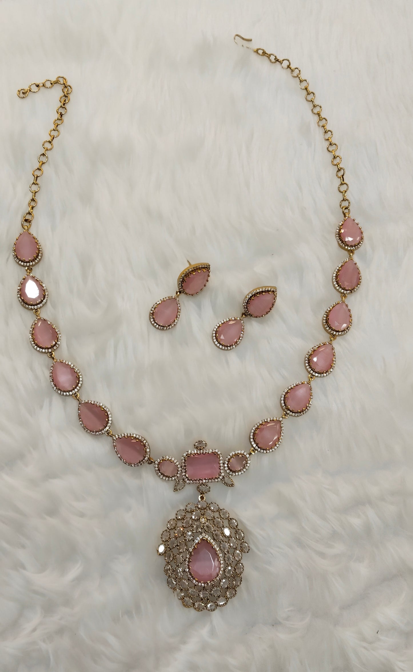 Pink Antique Gold CZ Necklace Jewellery Bajaj Set