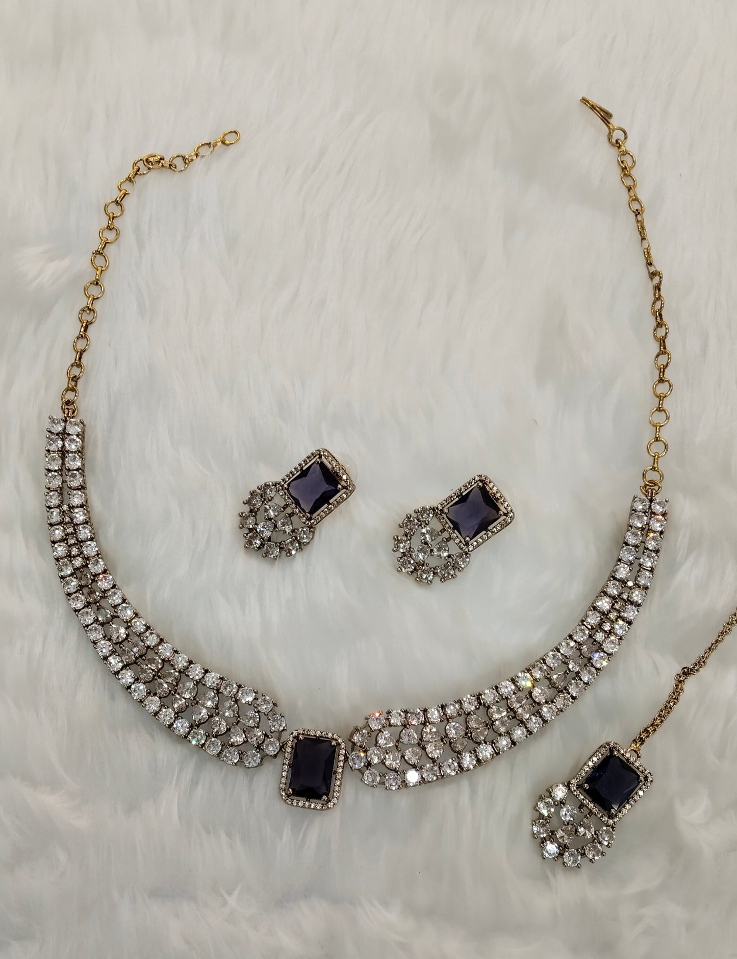 Purple Antique Gold CZ Necklace Jewellery Tvs Set