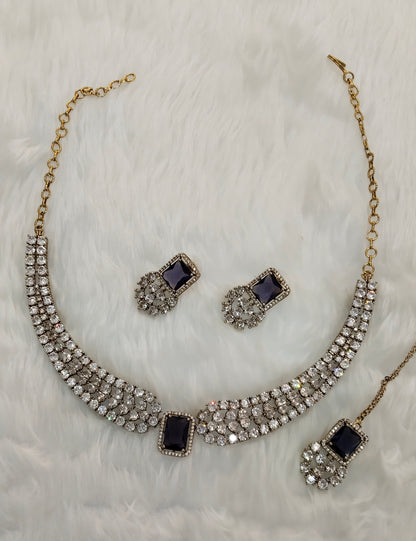 Purple Antique Gold CZ Necklace Jewellery Tvs Set