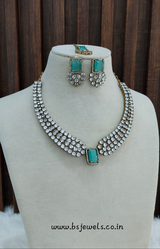 Pista Antique Gold CZ Necklace Jewellery Tvs Set