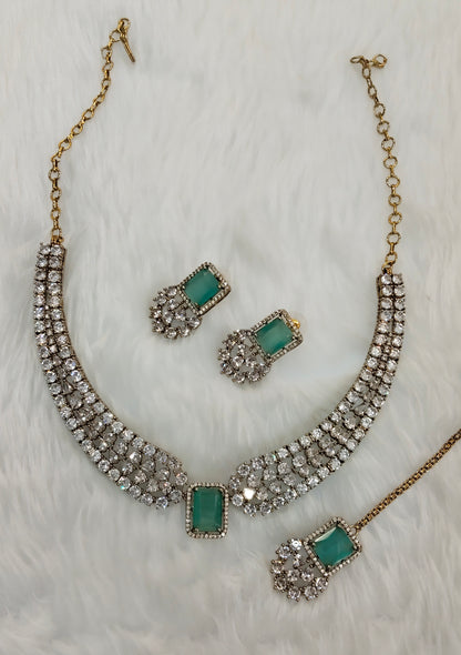 Pista Antique Gold CZ Necklace Jewellery Tvs Set