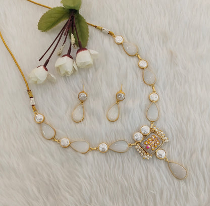 White Mother Of Pearl Stone Necklace Jewellery Mahindra Set