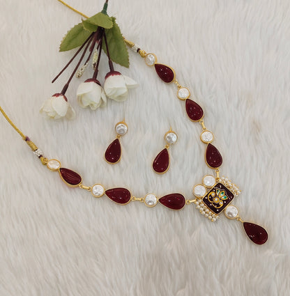 Maroon Mother Of Pearl Stone Necklace Jewellery Mahindra Set