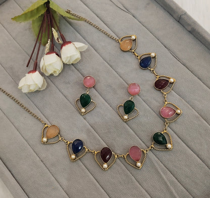 Multi Color Victorian Necklace Jewellery Escourt Set