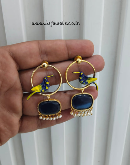 Blue Mother Of Pearl Bollywood Brass Earrings