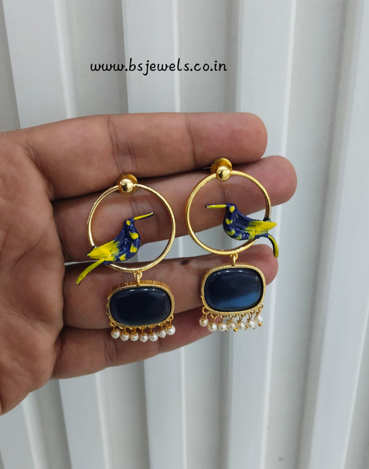 Blue Mother Of Pearl Bollywood Brass Earrings