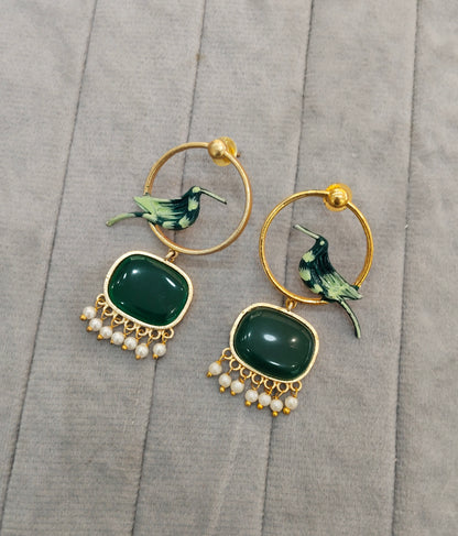 Green Mother Of Pearl Bollywood Brass Earrings