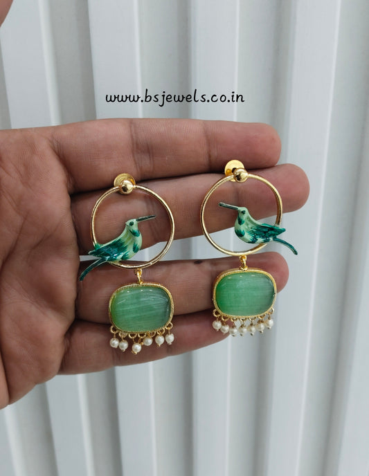Sage Green Mother Of Pearl Bollywood Brass Earrings