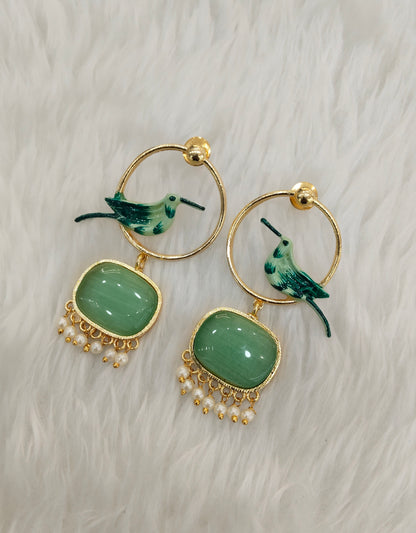 Sage Green Mother Of Pearl Bollywood Brass Earrings