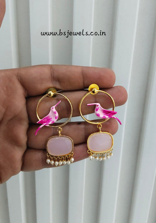 Pink Mother Of Pearl Bollywood Brass Earrings