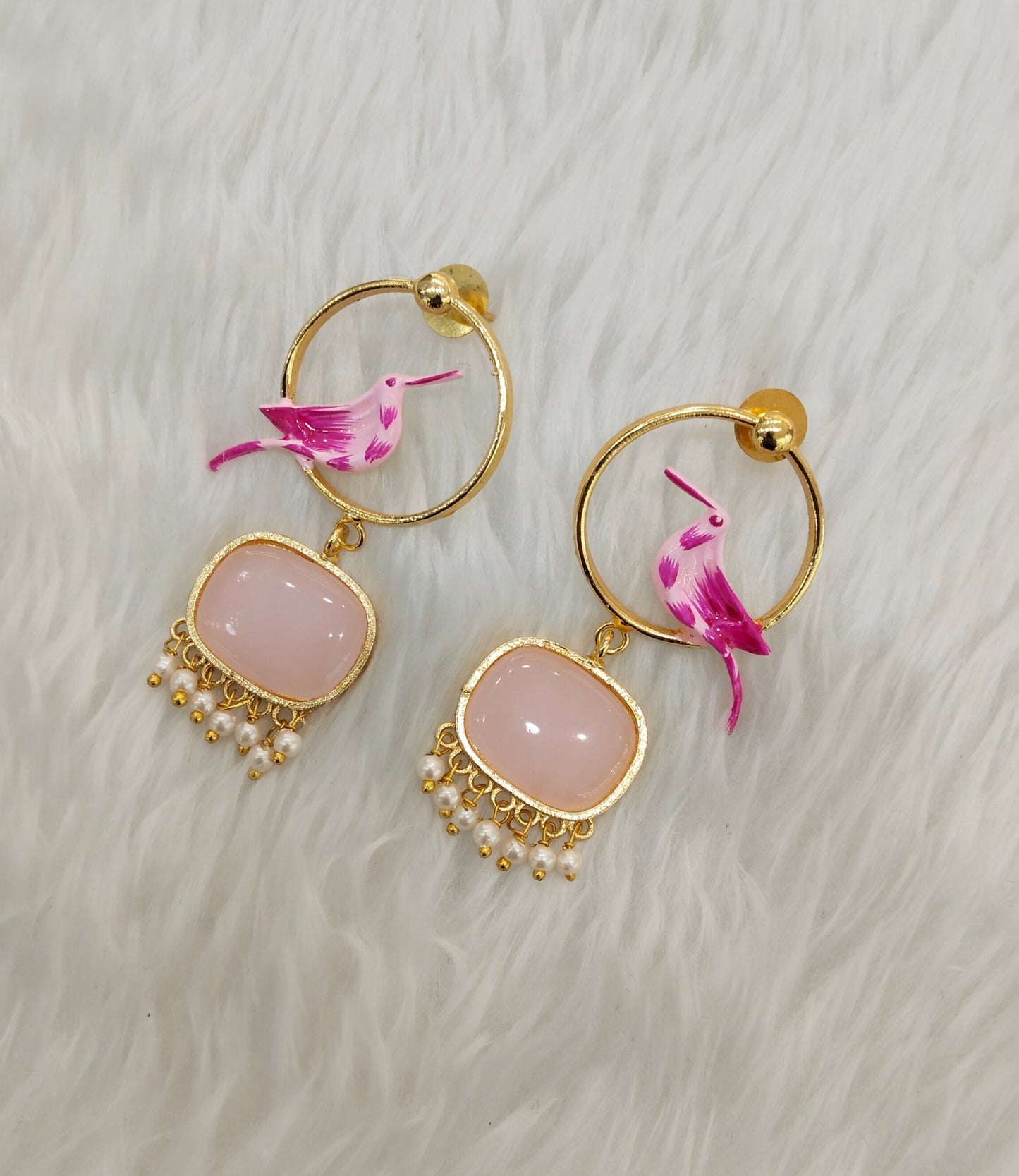 Pink Mother Of Pearl Bollywood Brass Earrings