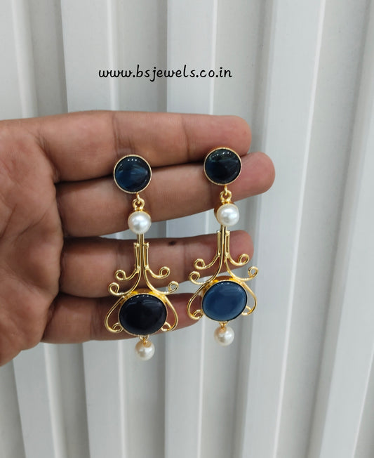 Blue Mother Of Pearl Bollywood Jombi Earrings