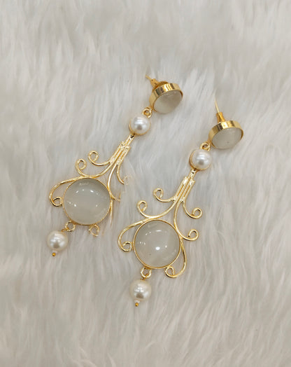 White Mother Of Pearl Bollywood Jombi Earrings