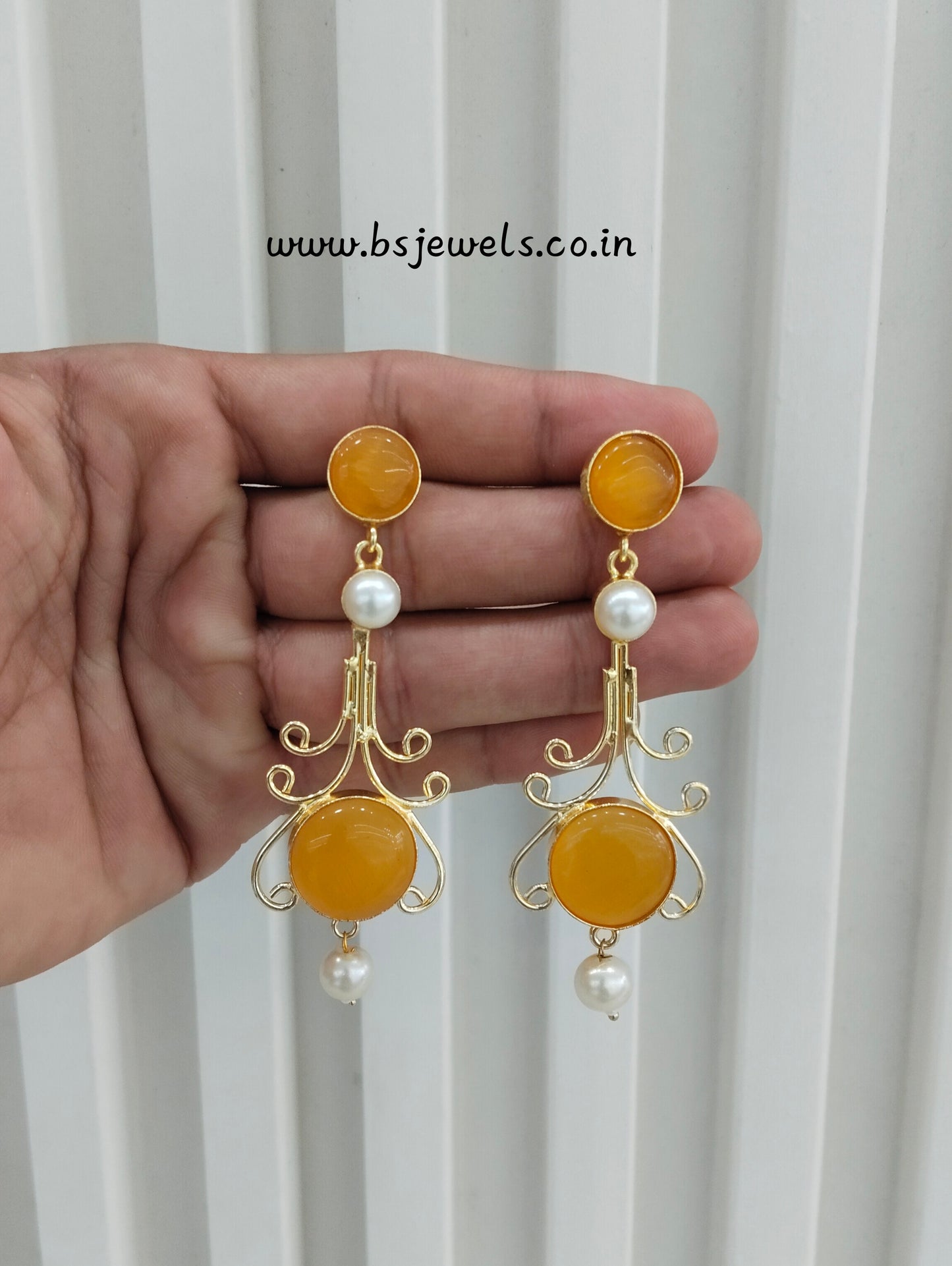 Yellow Mother Of Pearl Bollywood Jombi Earrings