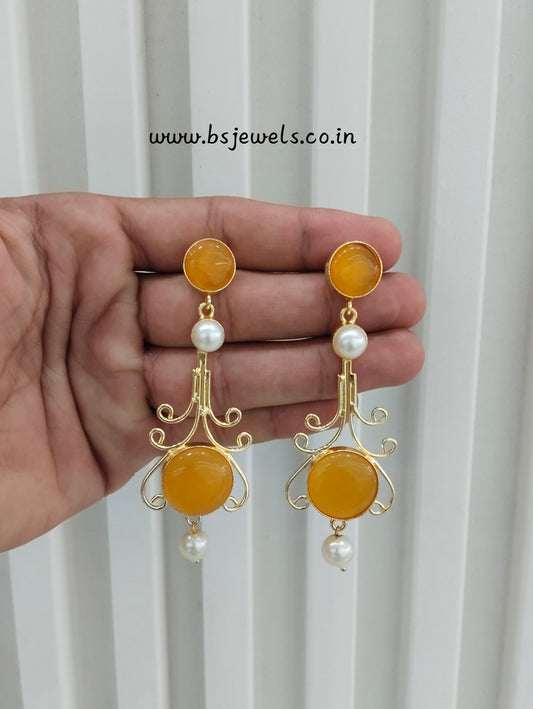 Yellow Mother Of Pearl Bollywood Jombi Earrings