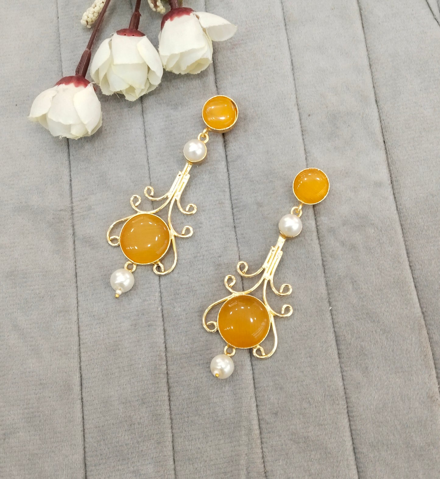 Yellow Mother Of Pearl Bollywood Jombi Earrings