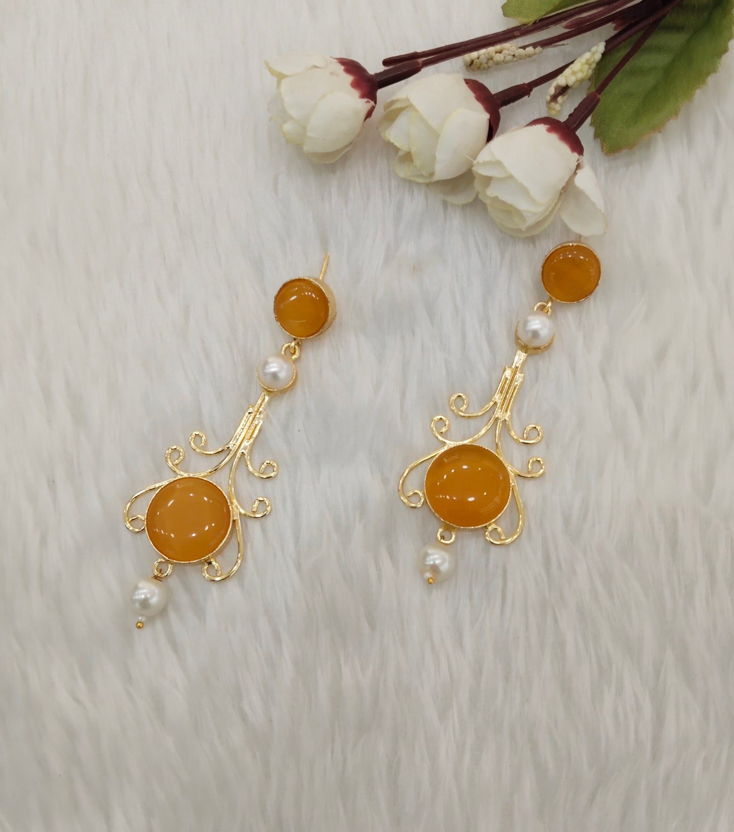 Yellow Mother Of Pearl Bollywood Jombi Earrings