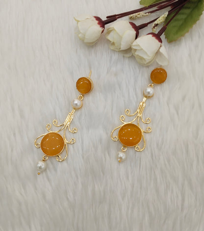 Yellow Mother Of Pearl Bollywood Jombi Earrings